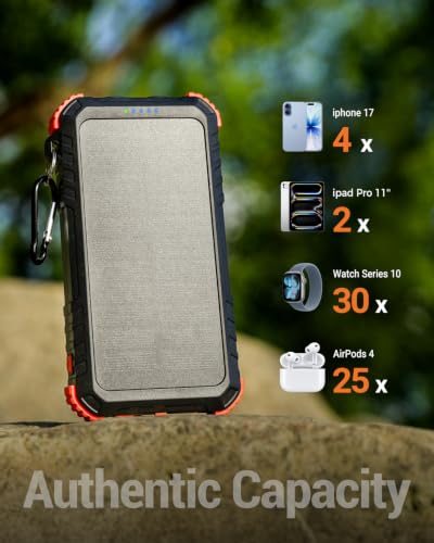 Image of Solar Power Bank Built-in Cables Speed Charging 20000mAh Camping