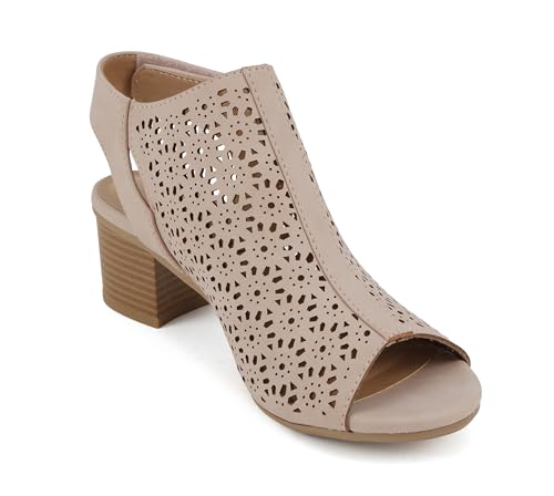 Image of CITYCLASSIFIED inchElect inch ~ Women's Peep Toe Laser Cut Geometric Caged Slingback Ankle Strap Low Stacked Heel Ankle Bootie