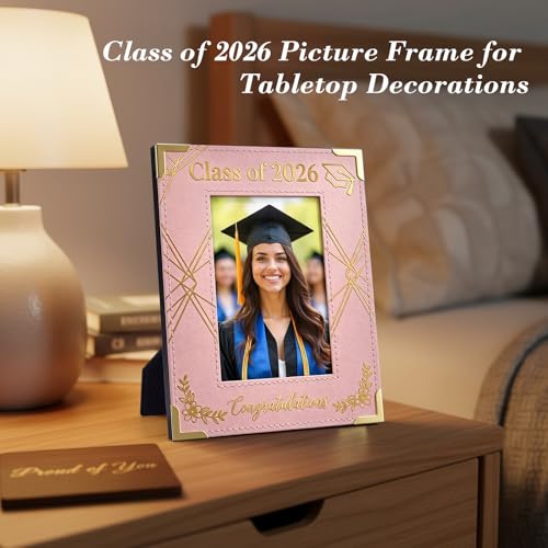 Image of FLYAB Class of 2026 Graduation Picture Frame Pink Photo Frame 4x6 Gold Foil - Congratulations Grad Gifts for Graduate Women Daughter High School College Senior Memory Keepsake Vertical Tabletop Display