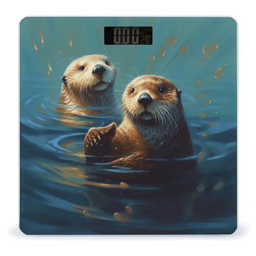 Báscula digital de baño con diseño Sea Otters y LCD