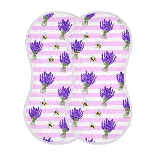 Lavender Bee Stripe Baby Burp Cloths Burp Clothes Rags Muslin Burp Cloths Soft Burping Cloths for Babies Burp Cloth Bib Baby Washcloths for Baby Boy Girl Wipes 22x11IN,2 Pack