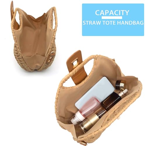 Bolso tote de paja tejido para mujer miniatura 6