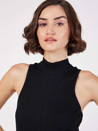 Image of Sassafras Women Rib Turtle Neck Sleeveless Midi Dress