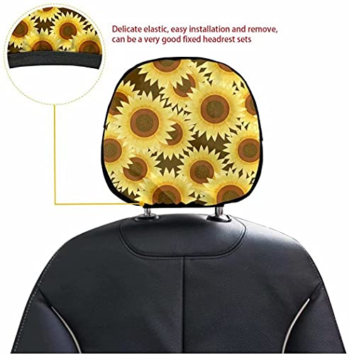 Yellow Sunflower Butterfly Printed Car Headrest Cover Full Set Of 2 Pieces Universal Headrest Cushion Cover Fit Most Vehicle Truck Suv Sedans #TOP3