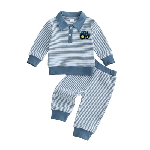Image of VISGOGO Baby Boy Clothes Toddler Fall Winter Outfit Sweater Toddler Boy Striped Clothes 6 12 18 Months 2 3T 4T Pant Set