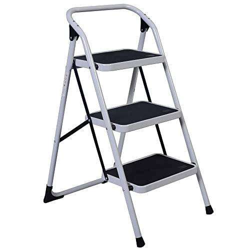 Winado 3 Step Ladder, Folding Step Stool With Wide Anti-Slip Pedal, Lightweight Convenient Handgrip Sturdy Steel Ladder, Portable Steel Step Stool 330 Lb Capacity #TOP28