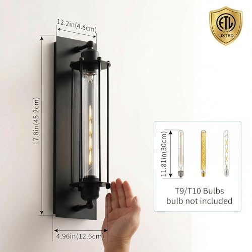Image of mirrea 18-Inch Industrial Outdoor Wall Light Sconce, Matte Black, Set of 2