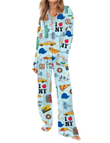 Image of SHESHOW Satin Pajamas for Women Set Long Sleeve Button Down Sleepwear 2 Piece Nightwear Women Pjs Sets Size XS-XXL