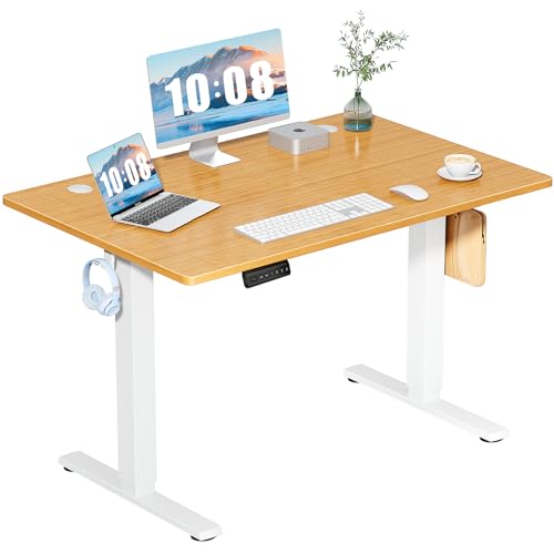 DUMOS 48 Inch Electric Standing Desk Height Adjustable, Sit to Stand Up Computer Workstations Work PC Table Home Office Study Writing Gaming Desks with Memory Presets for Walking Pad, Bedroom, Oak