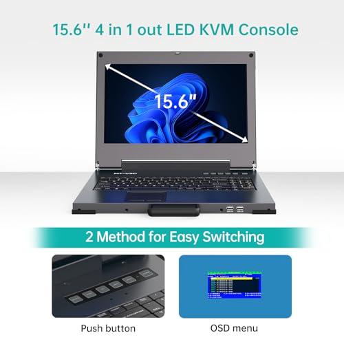 Image of MT-VIKI Portable KVM Console (Crash Cart) 15.6 inch 4K LCD, HDMI /DP /VGA, Built-in Battery, for Server & Data Center Maintenance