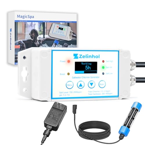 Salt Chlorine Generator for Hot Tubs & Swim Spas Zelinhol Chlorine Generator with Titanium Salt Cell Up to 2300 Gallons Chemical-Free