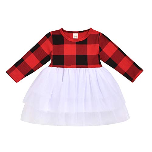GLIGLITTR Toddler Baby Girls Christmas Outfits Striped Santa Claus Xmas Deer Print Party Dress Clothes Outfit (Red+White, 120(3-4T))