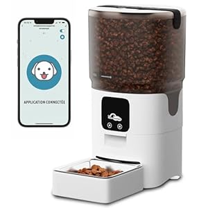 Distributeur Croquettes Chat Automatique Connecté 2.4G WiFi Distributeur Croquettes Chat Anti Chute Gamelle Chat Gamelle pour Chien Distributeur de Croquettes pour Chat 6L Option Gamelle Anti Glouton