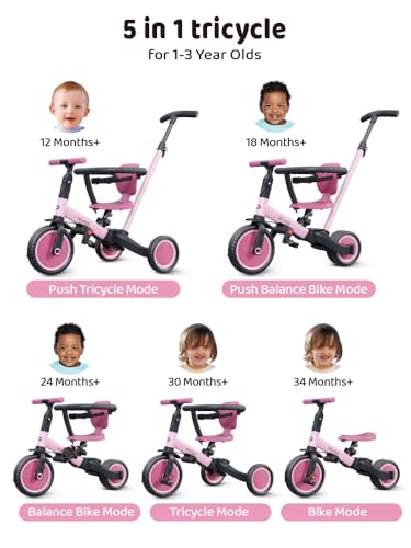 image for newyoo Tricycle for Toddlers 1-3, Toddler Bike, 5 in 1 Trike with Push