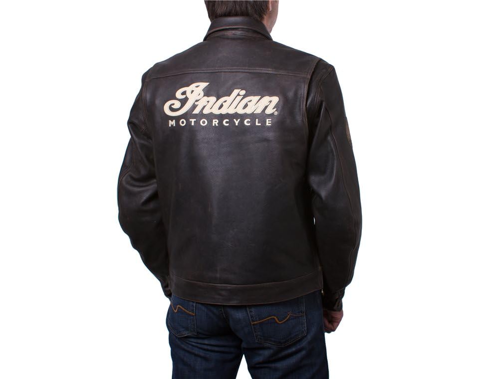 Indian Motorcycle Men's Leather Classic Riding Jacket with Removable Lining, Dark Brown - L