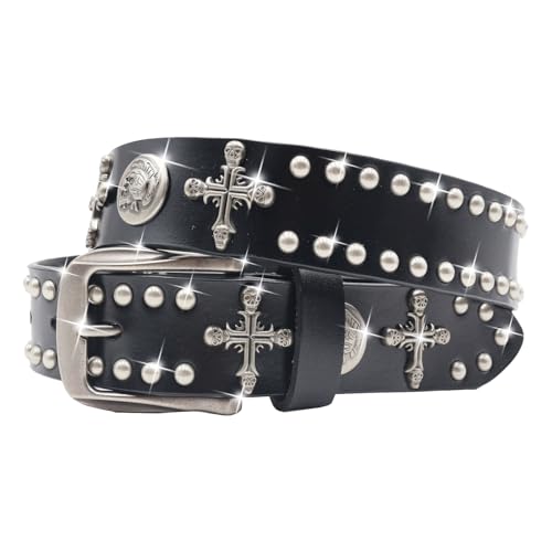 Skull Studded Belt Y2k Skull Belts Genuine Leather studded belts Emo Belt Y2k Punk Skull Belts y2k