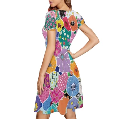 Image of AFPANQZ Womens Casual Summer Lightweight Vintage Dress Short Sleeve Midi Dress Knee-Long Luxury Formal Dress
