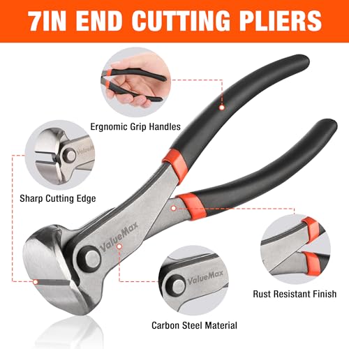 VALUEMAX 3Pcs Nail Puller and Staple Remover Tool, Include 7" End Cutting Pliers, 8" Bendable and Straight V Tip Staple Puller, Upholstery Tools for Cutting Wires, Removing Nails and Staples - Image 3