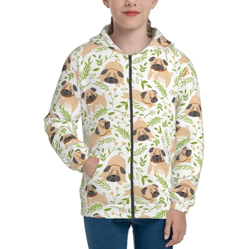 Puppy and Spring Flowers Kid Hoodies Boys Zip Up Sweatshirts Girls Pullover with Pocket3