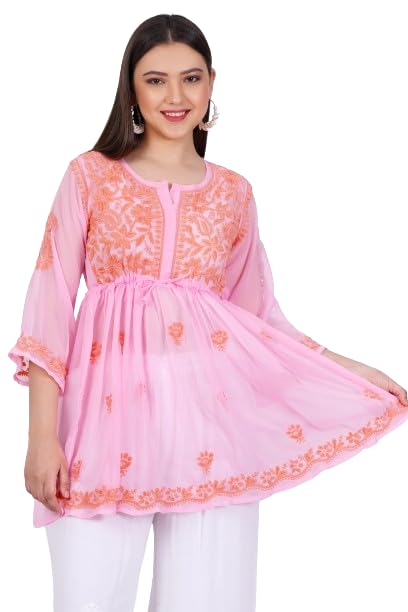 Sufiza Lifestyle Chikankari Georgette Peplum Dress with Thread Ghas Pati Hand Embroidery Summer Collection Sufiza Lifestyle Chikankari Georgette Peplum Dress with Thread Ghas Pati Hand Embroidery Summer Collection