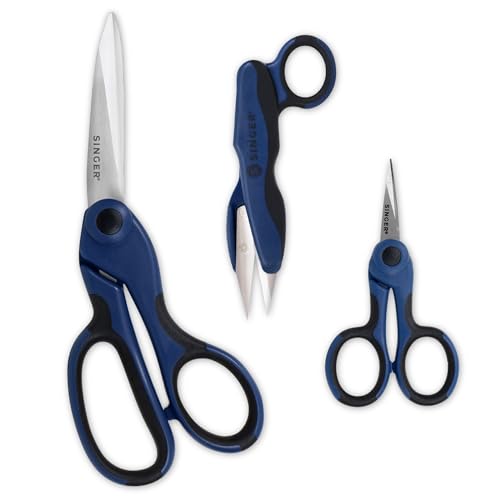 SINGER ProSeries Sewing Scissors Bundle: 8.5 Heavy Duty Fabric 4.5 Detail Embroidery 5 Thread Snips With Comfort Grip (Dark Blue)