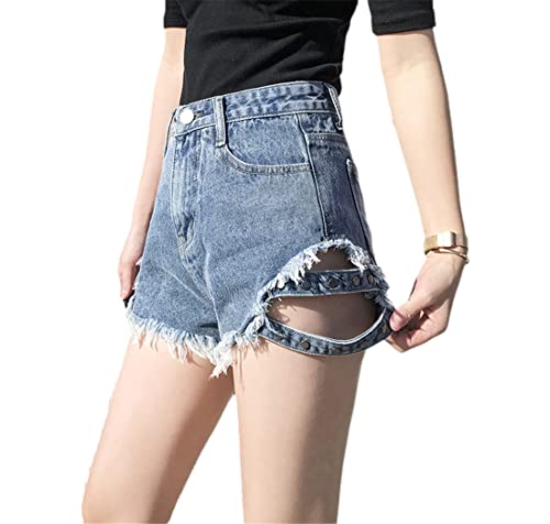 Short punk en jean à rivets femme taille haute noir et bleu L