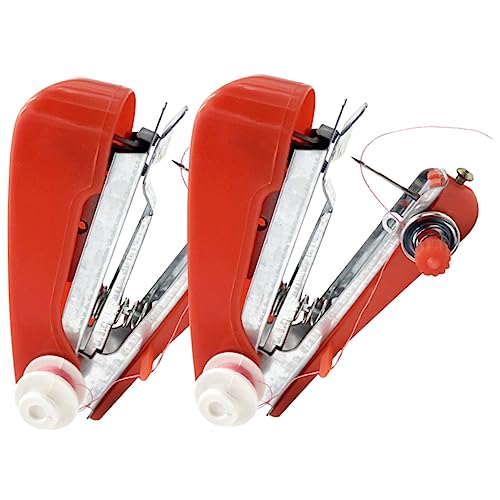 ARTIBETTER 2 Piezas Mini Maquina De Coser Miniatura Fácil Para Principiantes Tela Compacto Acolchado Dobladillo Puntadas Pequeño Paño Maquina De Coser De Una Mano Sin Cable Rojo Metal
