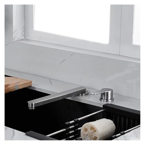 Robinet d'évier eau chaude et froide noir pliable et escamotable double trous