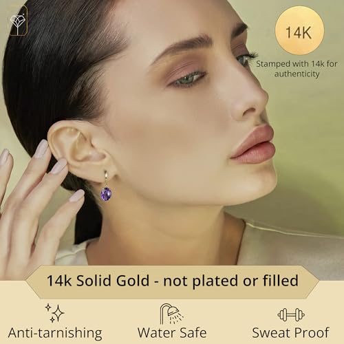 14k White or Yellow Gold Oval Cut Gemstone Drop Dangle Earrings for Women with 10mm x 8mm Birthstone and Push Back by MAX + STONE2