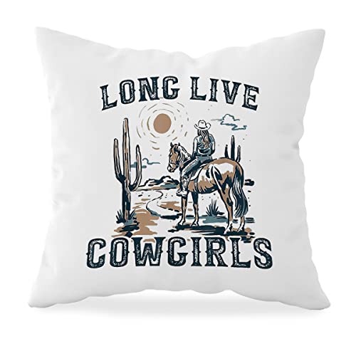 Honlung Long Live Cowgirls Throw Pillow Covers, Retro Western Cowgirl Decorative Throw Pillow Cases 18×18 Inch For Home Bedroom Girls Room Dorm Office, Gifts For Western Lovers Cool Girls Kids #TOP15