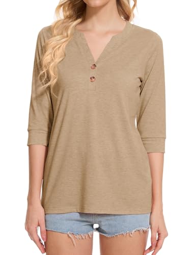 Womens Tops 3/4 Sleeve V Neck Button Down Shirts Business Casual Outfit Basic Tees Summer Top 20252