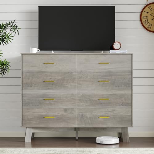 Image of BORNOON Dresser for Bedroom with 8-Drawer, 37 inch Tall Modern Chest of Drawers with Metal Handles, X-Shape Base & Adjustable Center Leg, Anti-Tip Closet Organizers and Storage