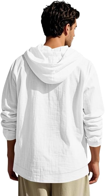 Mens Linen Long Sleeve Button Down Shirts with Pockets Casual Hawaiian Beach Shirts Lightweight Fashion Hoodies - Image 4