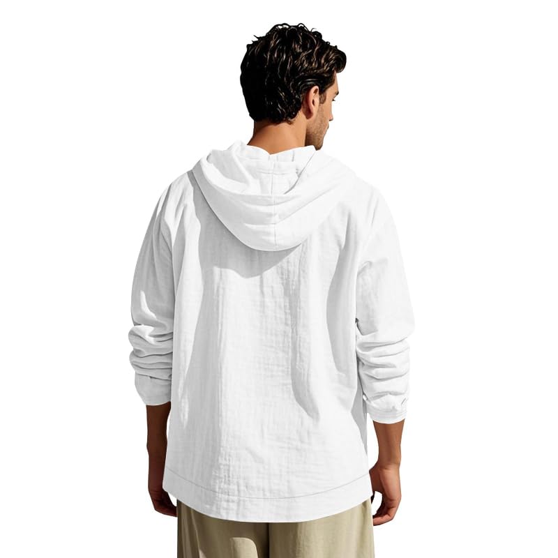 Mens Cotton Linen Long Sleeve Button Down Shirts with Pockets Casual Hawaiian Beach Shirts Lightweight Fashion Hoodies3