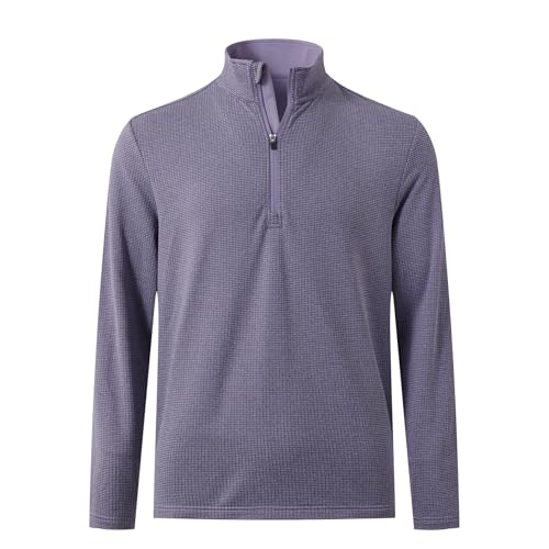 M MAELREG Quarter Zip Pullover Men Golf Casual Fleece Mock Neck Long Sleeve Midlayer 3/4 Zip Up Sweatshirt for men Purple