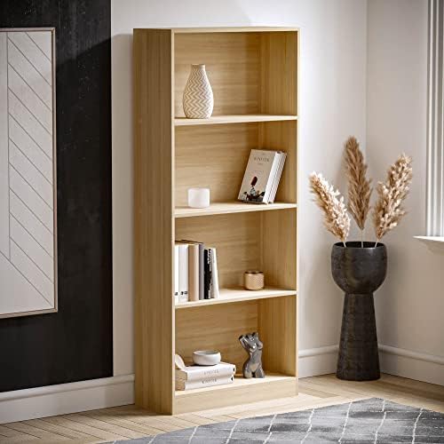 Vida Designs Cambridge 4 Tier Large Bookcase, Walnut Wooden Shelving Display Storage Unit Office Living Room Furniture