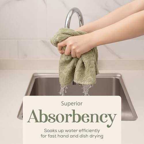 Image of 4 Pack Hand Towels, Cotton Sage Green and White Floral Kitchen Towel, Soft and Absorbent Hand Drying Towels 18 x 28