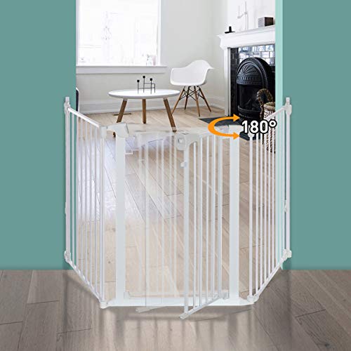 KingSo 80 inch Auto Close Baby Gate Super Wide Safety Gate Foldable Extra Wide 33-80 inch Walk Thru for House Stair Doorways Hallways Include Hardware Mounts(30\" Tall, White)