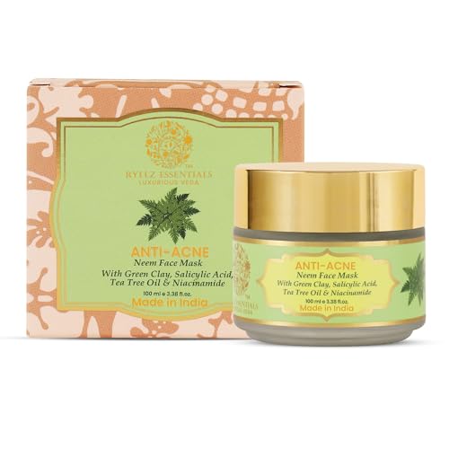 Image of RYLLZ ESSENTIALS Anti-Acne Neem Face Mask | Clear Skin with Green Clay, 2% Salicylic Acid, 10% Niacinamide, Green Tea Extract & Aloe Vera Gel | For Acne, Dark Spots, Oil Control, Open Pores, Uneven & Dull Skin | For All Skin Types | 100 ml