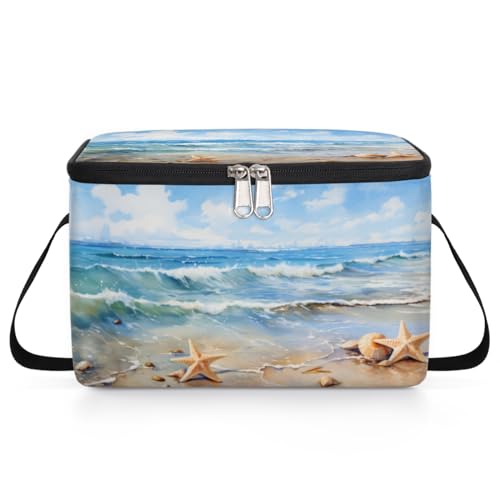 GzLeyigou Starfishes Lunch Bags for Women Men 9 Cans, Hot & Cold Food Delivery Bag Insulated Grocery Bag Insulated Lunch Box Summer Beach Starfish Cooler Bag for Office Work Picnic Beach