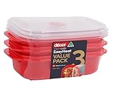 Décor Microwave Food Containers Set | 3 Pack - 3 x 900ml | Steam Release Vent | Dishwasher & Freezer Safe | Red
