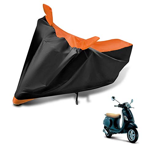 Image of Auto Hub Scooty Cover Compatible with Vespa Elegante 125 with Mirror Pocket, Dustproof, Heat Resistant, Triple Stitched, Elegante 125 Scooty Cover- Black, Orange