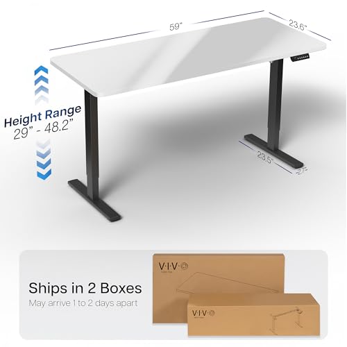 Image of VIVO White Dry Erase 60 x 24 in Standing Desk, DESK-KIT-1B6WE | Electric, Holds 220 lbs, Sit Stand, Height Adjustable Whiteboard Table, Solid One-Piece Top, 1B Series, Black Frame