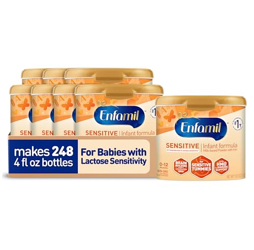 Image of Enfamil Sensitive Baby Formula with DHA, Iron & Prebiotics to help support Brain & Immune Support. Lactose Sensitivity Infant Formula Inspired by Breast Milk, Non-GMO, Powder Can, 78 Oz (Pack of 2)