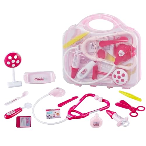 Kiszo Toddler Doctor Kit - 12 Pieces & Carry Case - Dr Pretend Play Medical Toys Kids Doctor Play Set for 3 4 5 6 7 8 Year Old Girl Birthday Gifts (Pink)