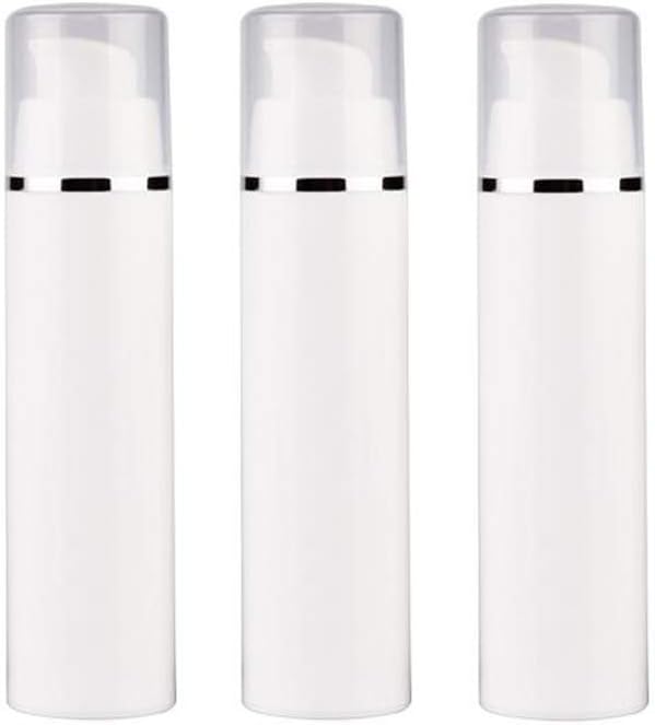 3 Pcs 50ML 1.7OZ Refillable White Plastic Airless Vacuum Pump Bottles Empty Travel Size Lotion Pump Bottle Dispenser Cosmetic Container Jar Vial for Cream Emulsion Facial Cleanser Body Wash