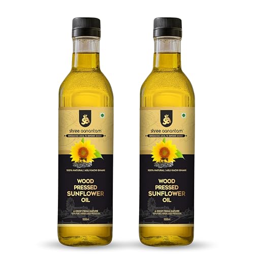Image of Shree Aanantam Wood Cold Pressed Sunflower Oil - 1L | Pet Bottle | Kolhu /Chekku | Extracted on Wooden Churner | Natural | Chemical-Free | Cold Pressed Sunflower Oil for Cooking - 1l (Pack of 2)