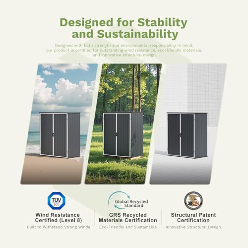Image of Patiowell Plastic Outdoor Storage Shed with Floor, 5 x 3 FT Patio Outdoor Storage Cabinet with Stable Roof & Lockable Doors, Waterproof Resin Shed for Tools, Patio Furnitrue Accessories, Dark Gray