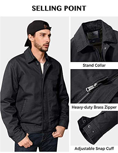 Wenven Men's Washed Cotton Safari Jacket Canvas Windbreaker (Grey, M) #TOP4