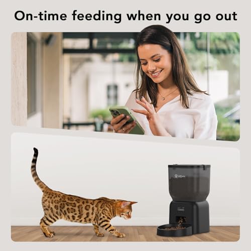 Futterautomat Katze, Olfjurk 4L Katzenfutter Automat Cat Feeder- Automatischer Futterspender,1-6 Mahlzeiten für Katzen und kleine mittelgroße Hunde | Duale Stromversorgung,Abnehmbar Waschbar,Schwarz